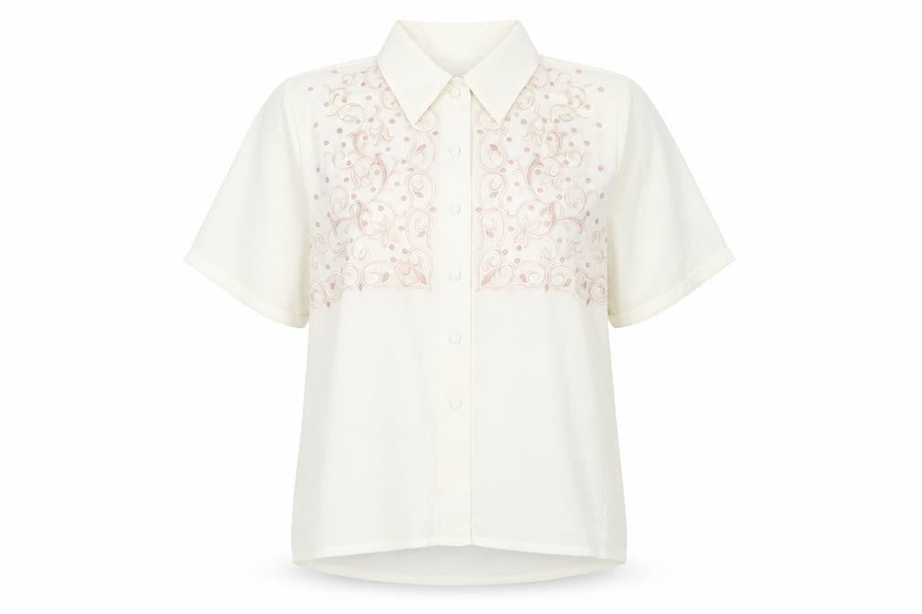 Jordan Womens Ivory Button-Up Embroidered Shirt Size 8