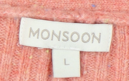 Monsoon Women’s Pink Pullover L V-Neck Jumper