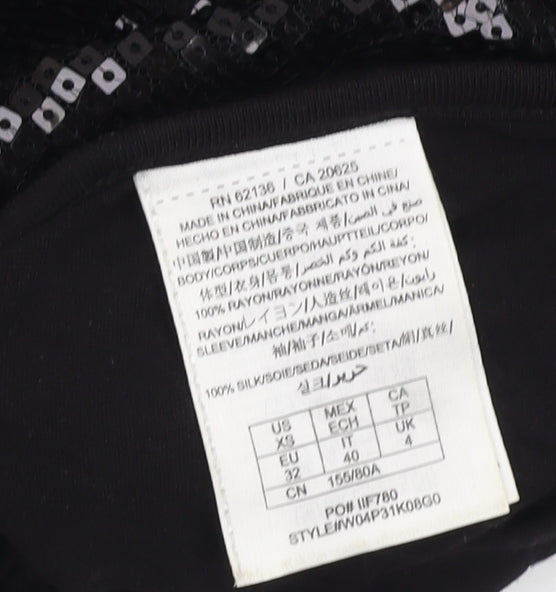 Guess Women's Black Sequin Blouse XS V-Neck Flutter