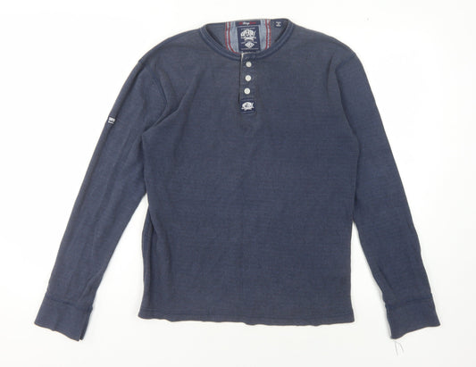 Superdry Men's Blue Henley T-Shirt M Long Sleeve