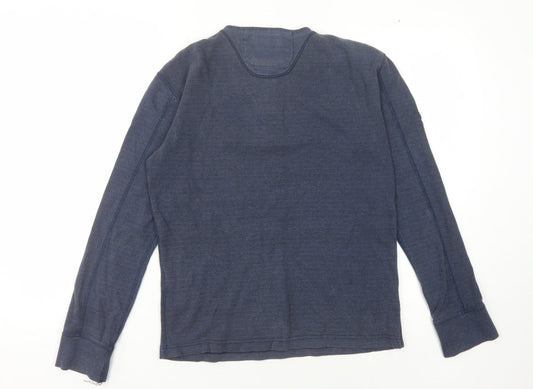 Superdry Men's Blue Henley T-Shirt M Long Sleeve