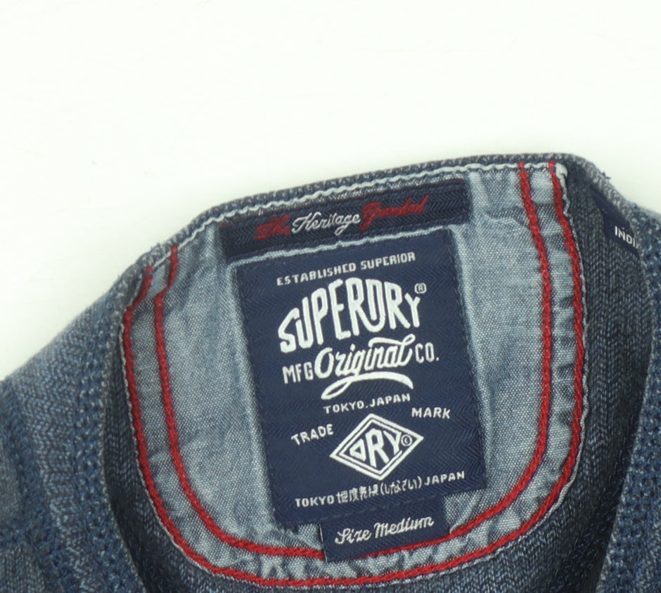 Superdry Men's Blue Henley T-Shirt M Long Sleeve