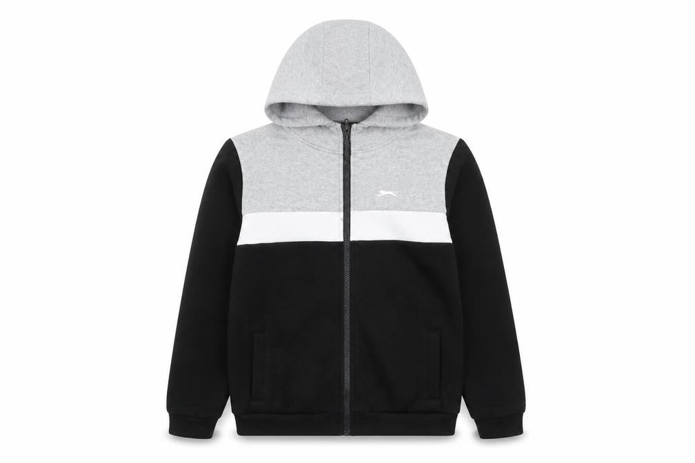 Front view of Slazenger boys’ full zip hoodie black grey 11-12 years