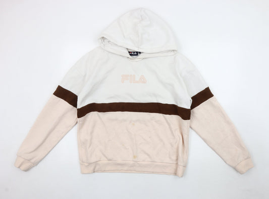 Fila Unisex Adults White L Colourblock Logo Hoodie