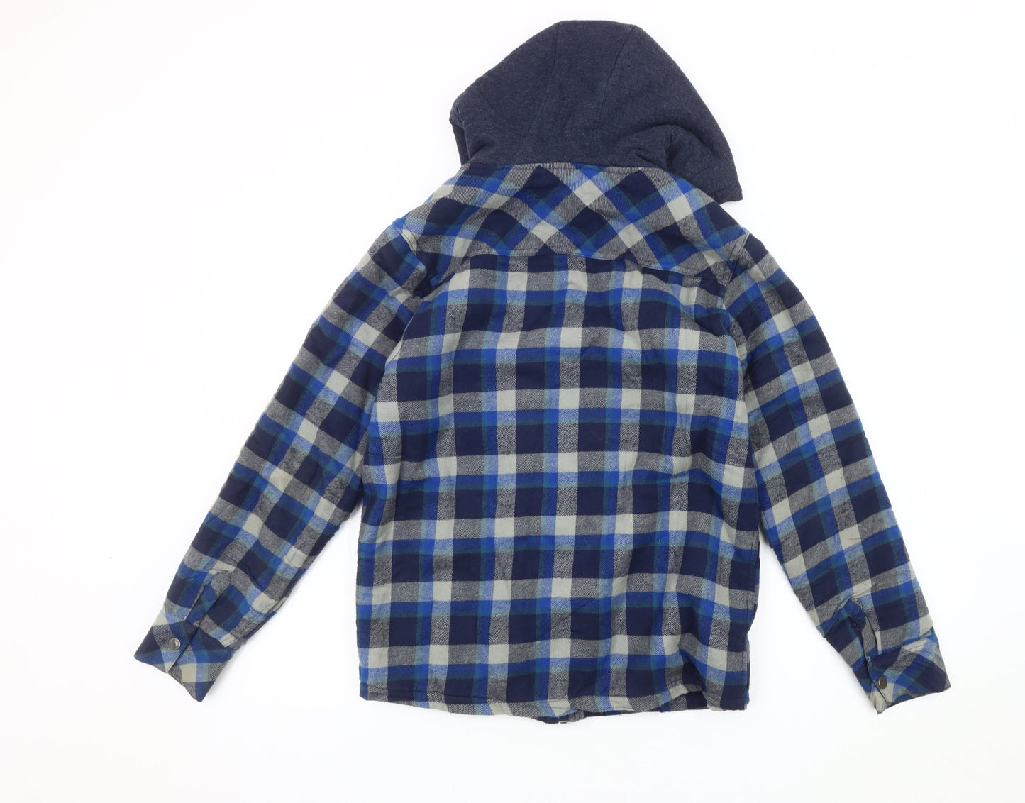 Weird Fish Boys Blue Plaid Hooded Shirt Jacket 13 Years
