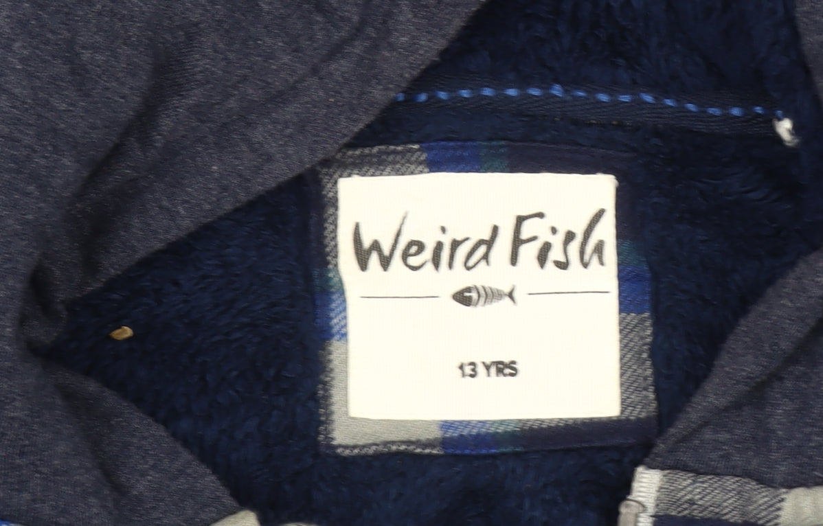 Weird Fish Boys Blue Plaid Hooded Shirt Jacket 13 Years