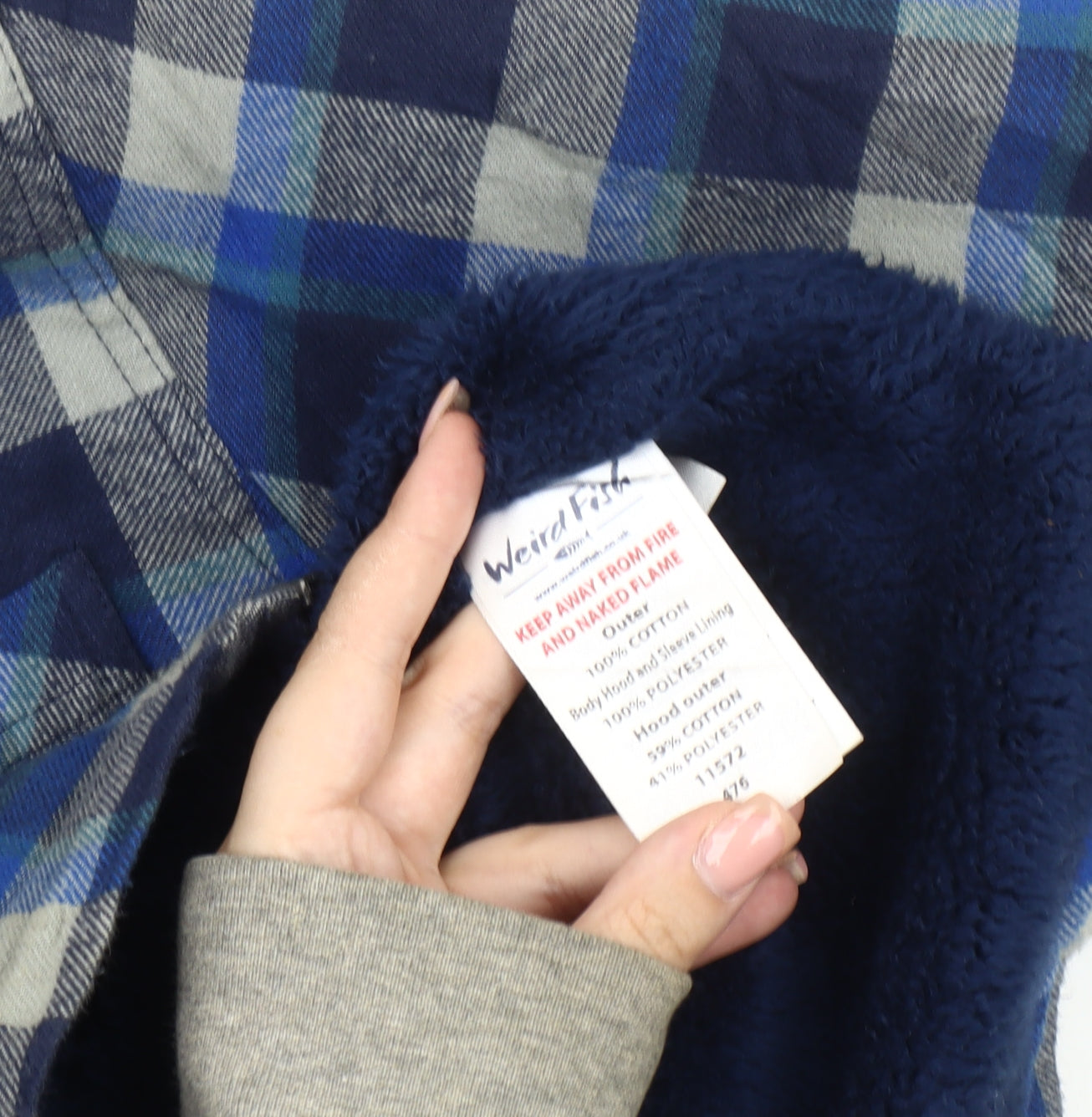 Weird Fish Boys Blue Plaid Hooded Shirt Jacket 13 Years