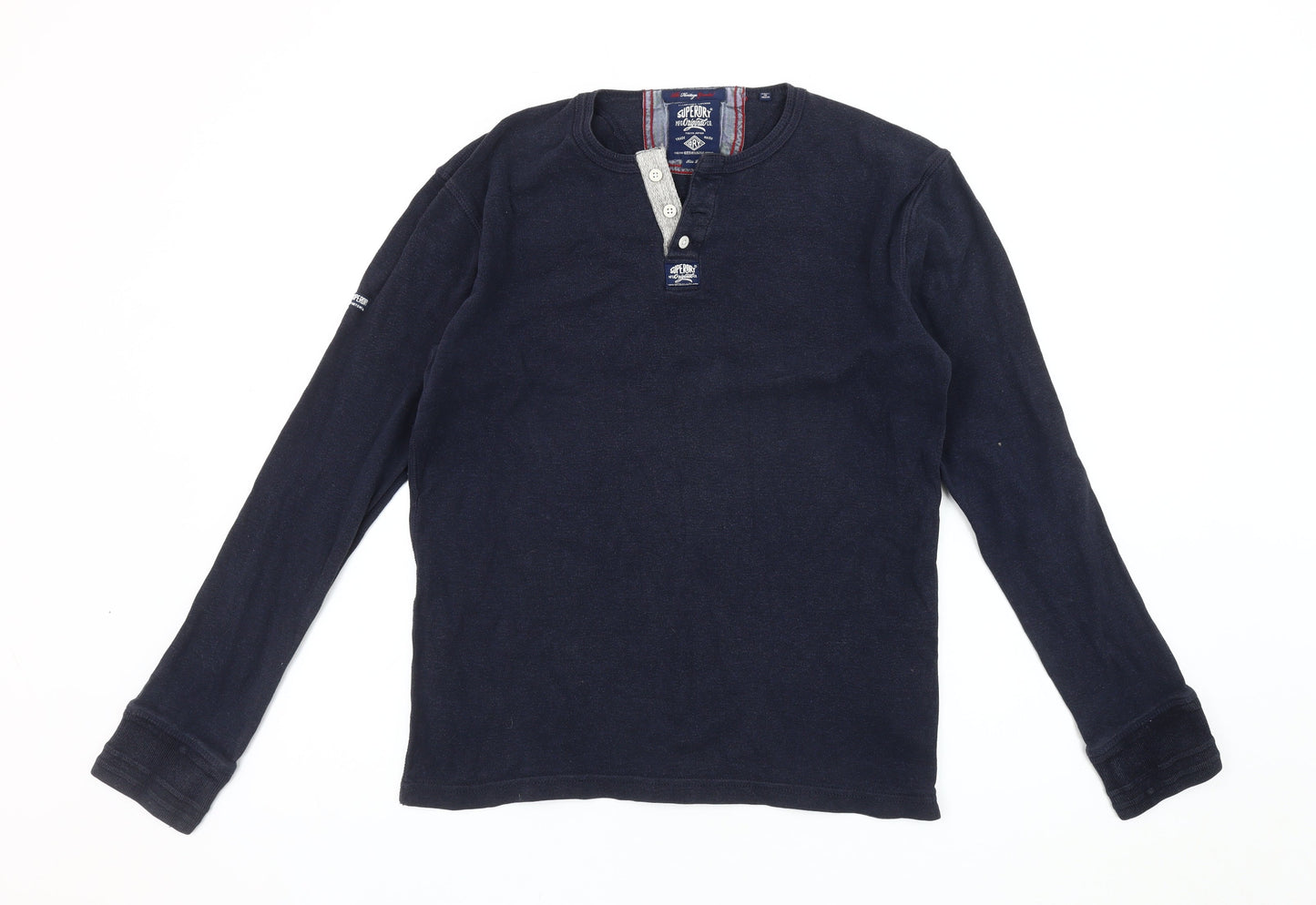 Superdry Men's Blue Henley Long Sleeve T-Shirt L