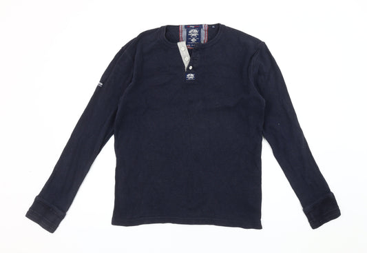 Superdry Men's Blue Henley Long Sleeve T-Shirt L