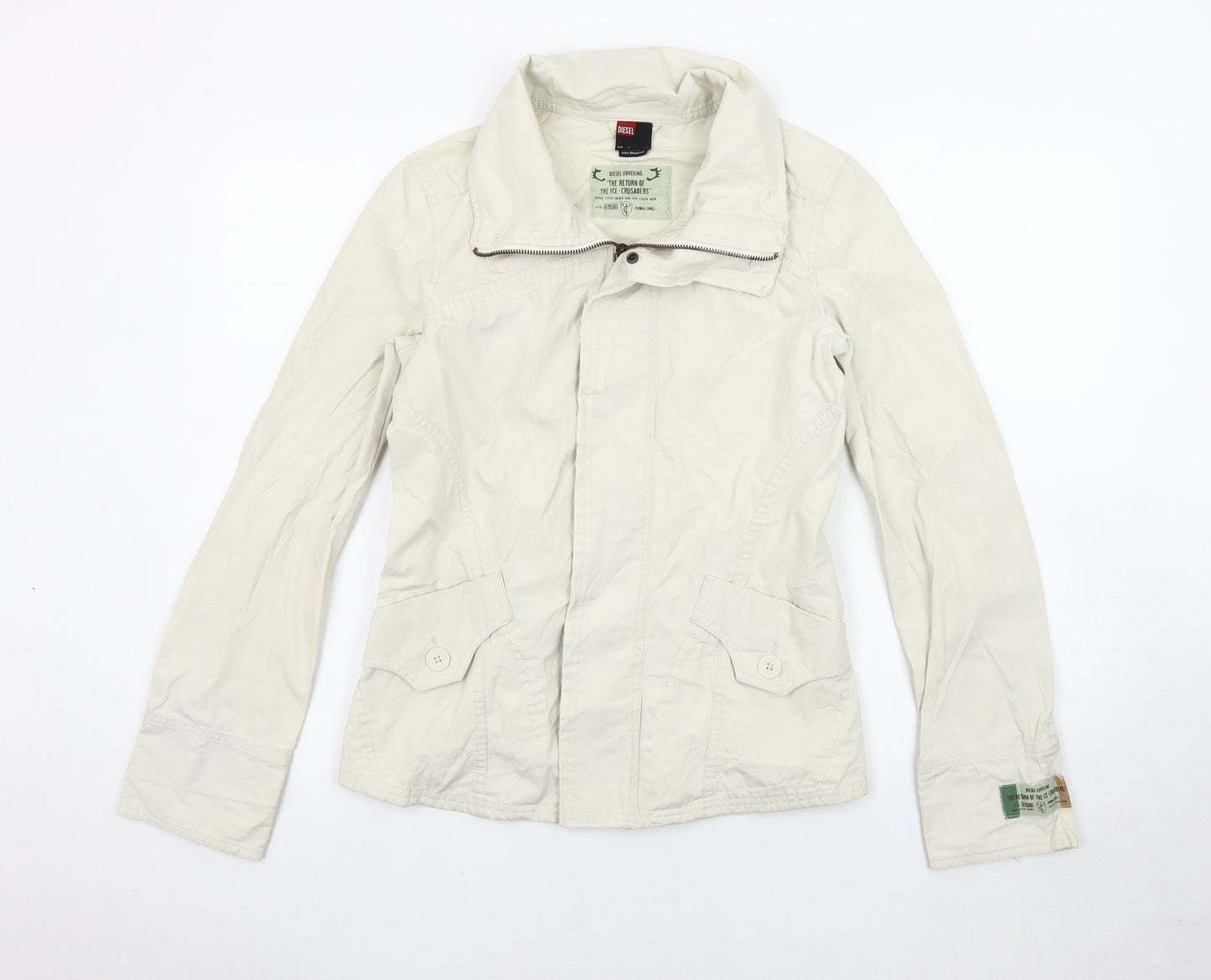 Diesel Men's White S Jacket, Cotton, Button Accents