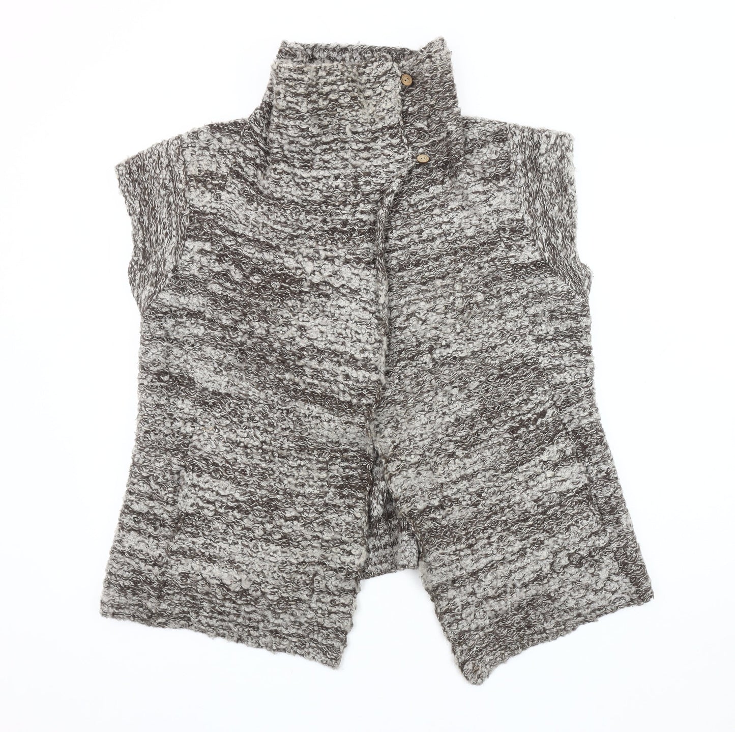 White Stuff Women's Grey Chunky-Knit Vest, Size 12, High Neck, Sleeveless