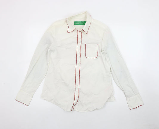 United Colors of Benetton Women's White Cotton Shirt Size 8