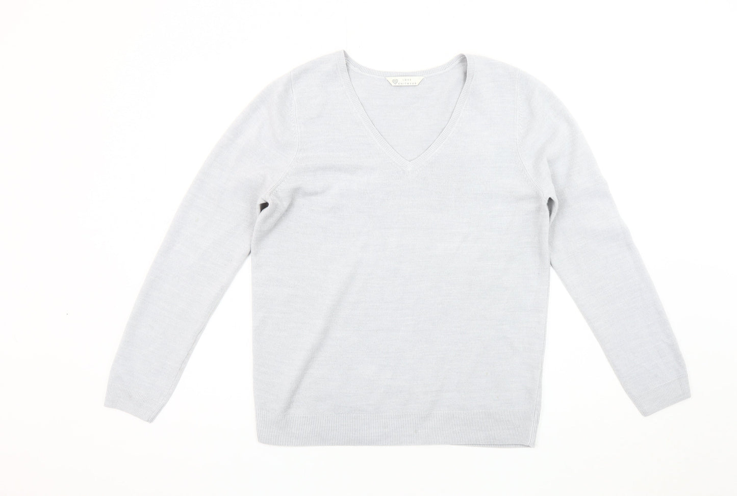 BHS Women's Grey V-Neck Pullover Jumper Size 14