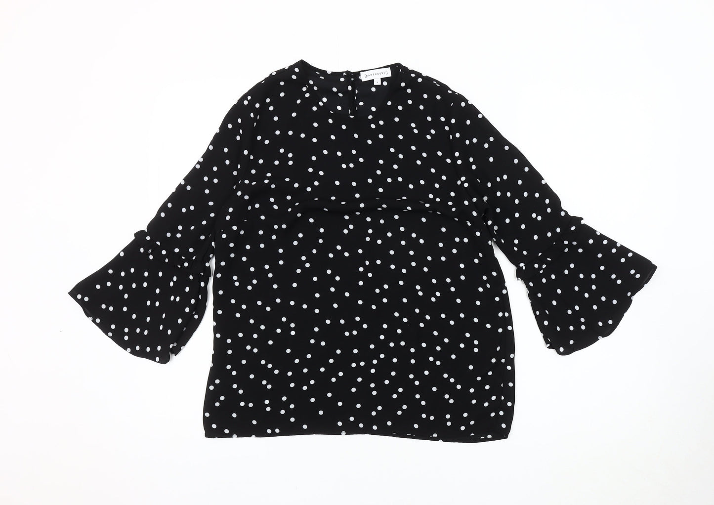 Warehouse Women's Black Polka Dot Bell Sleeve Top