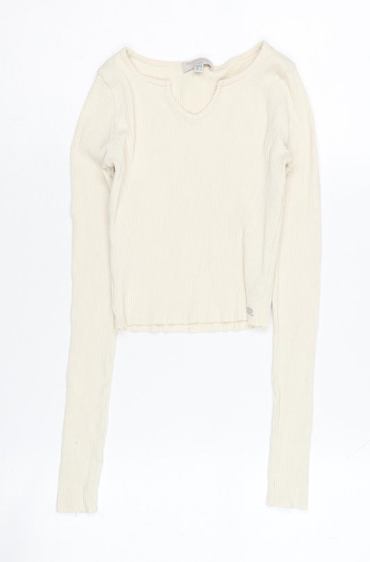 Pull & Bear Teen Ivory Cropped Knit Blouse, Size S