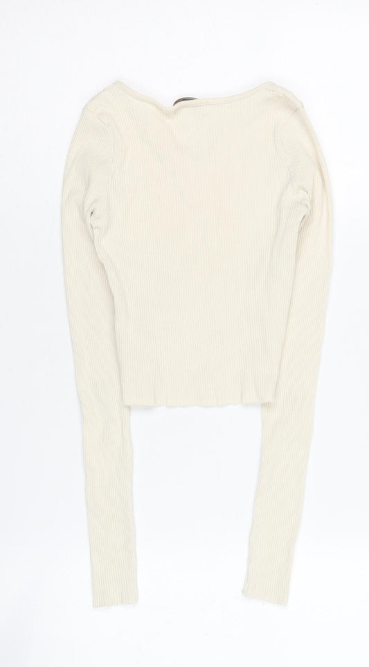 Pull & Bear Teen Ivory Cropped Knit Blouse, Size S