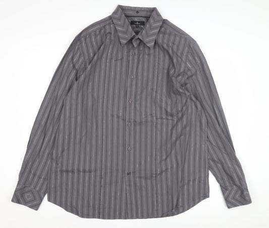 Jeff Banks Men's Grey XL Striped Dress Shirt
