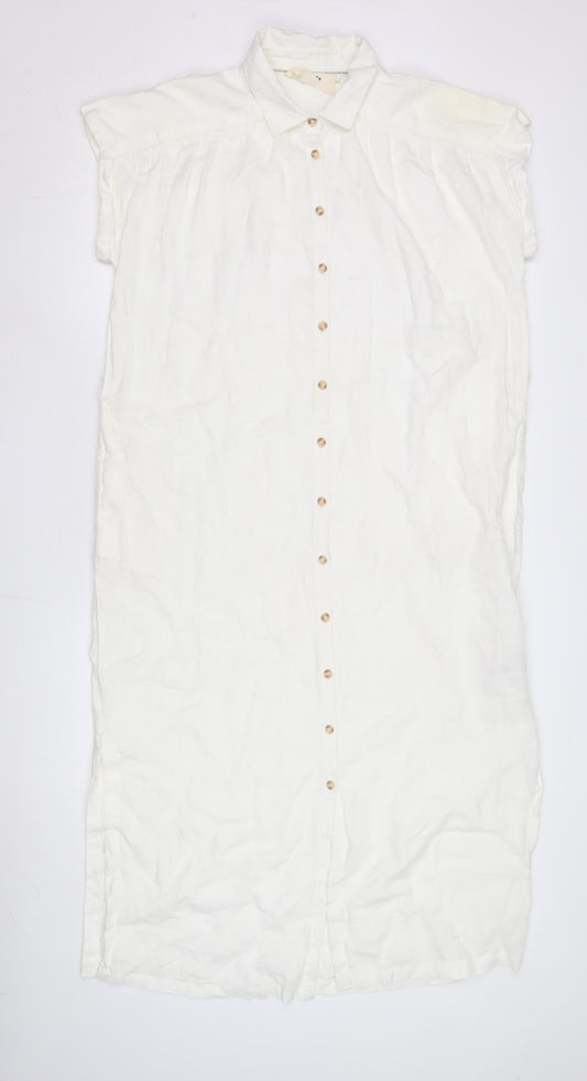 FatFace Women's White Linen Shirt Dress Size 10