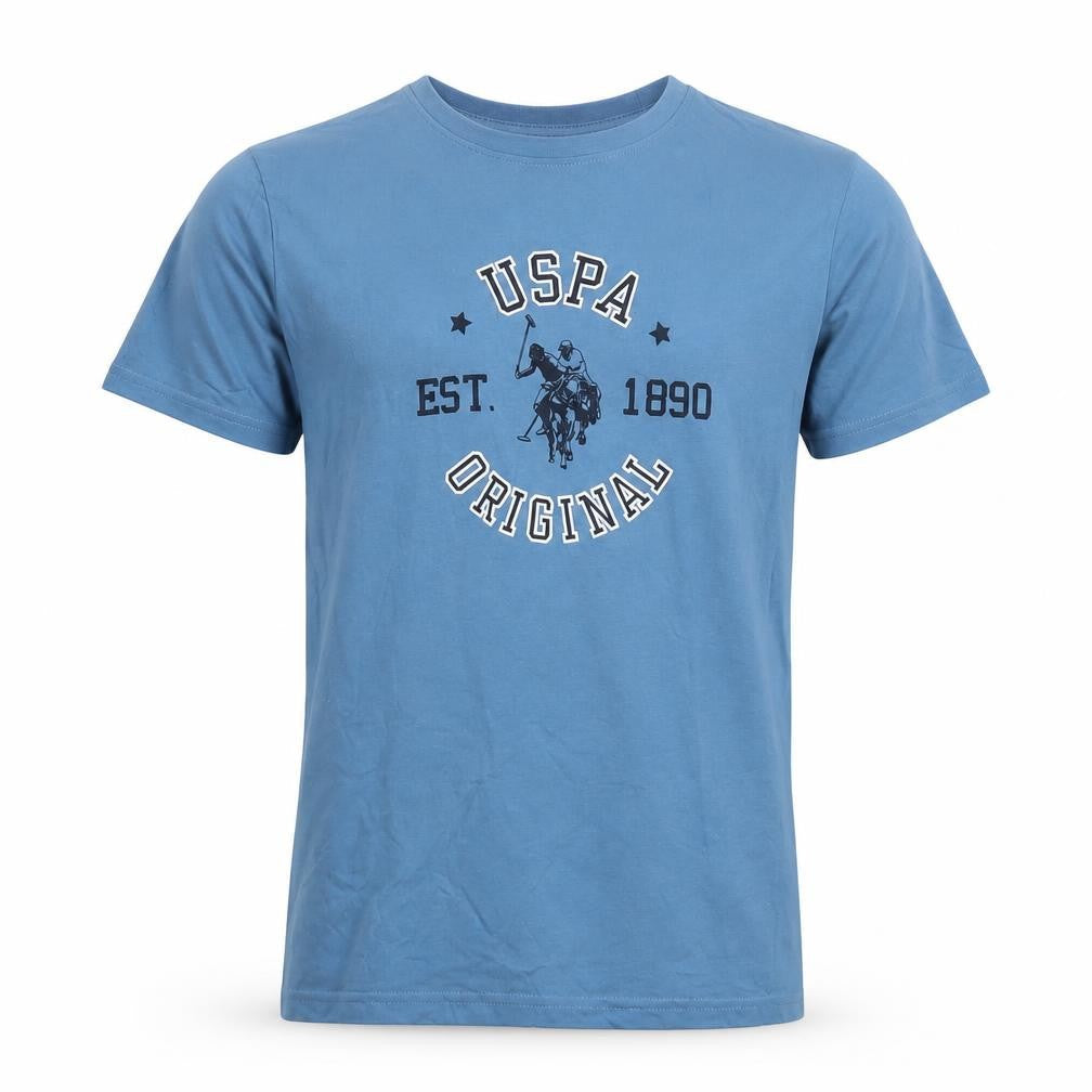 Front view of U.S. Polo Assn. boys’ blue sports t-shirt, size 14-15