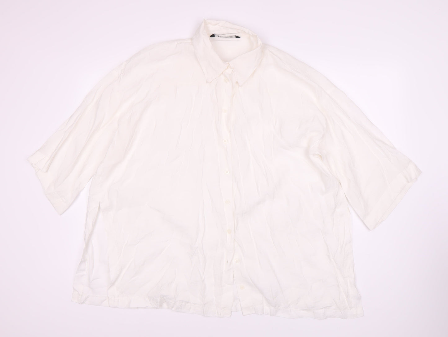 Zara Women's White Modal Blend Collared Blouse Size 4