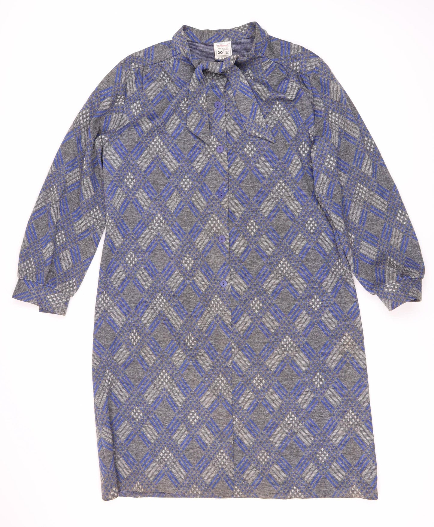 St Michael Women’s Blue Geometric Shirt Dress 20 Petite