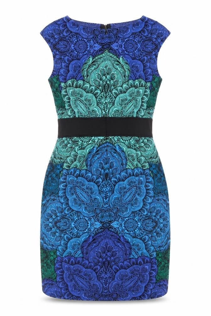 LONDON TIMES Women's Blue Green Paisley Sheath Dress Size 6