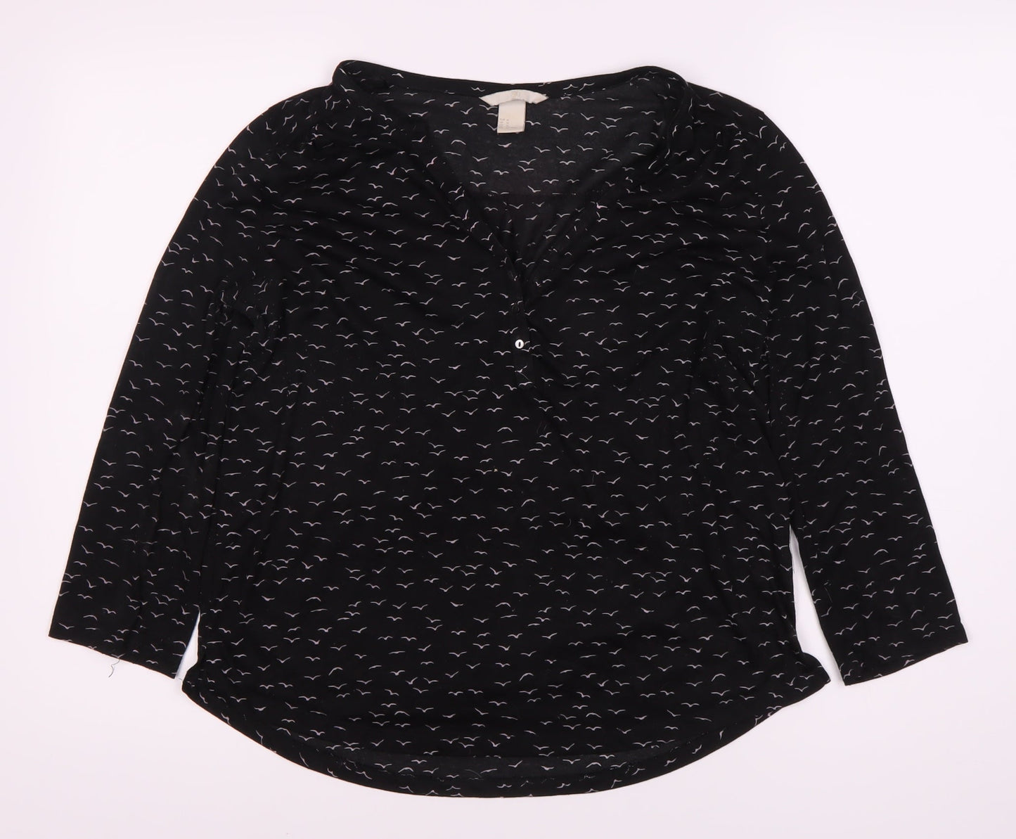 H&M Women's Black 3/4 Sleeve Animal Print Blouse