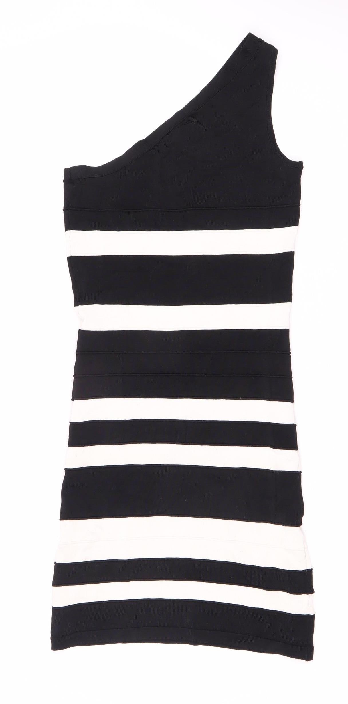 Jane Norman Women's Black White Striped Dress UK 10