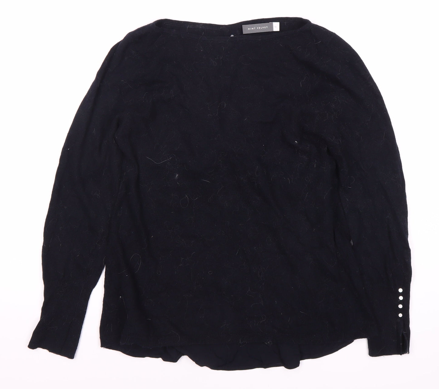 Mint Velvet Women's Black Jumper, Size 10, Button Accent