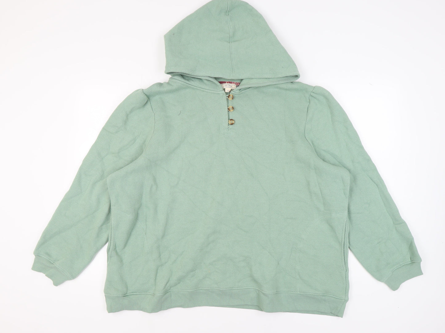 Fat Face Unisex Adults Green 2XL Henley Hoodie