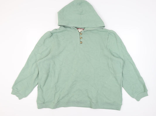 Fat Face Unisex Adults Green 2XL Henley Hoodie