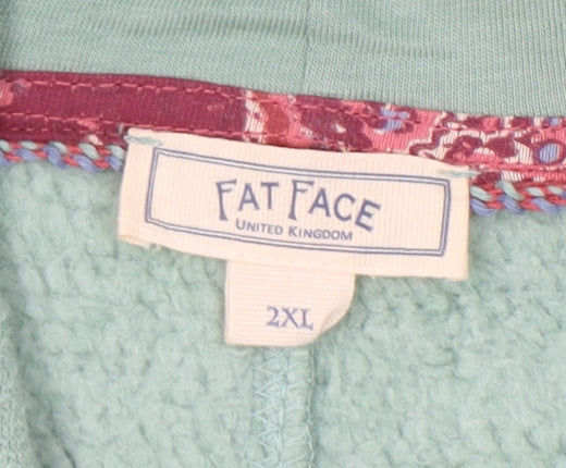 Fat Face Unisex Adults Green 2XL Henley Hoodie