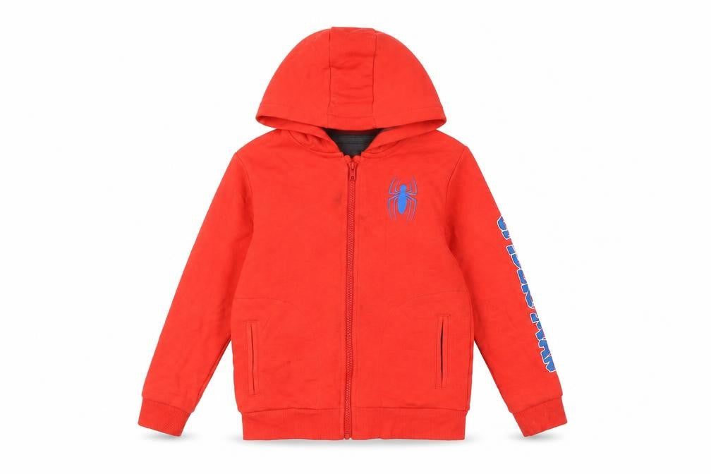 Front view of Marks & Spencer boys’ red superhero full zip hoodie 8 years