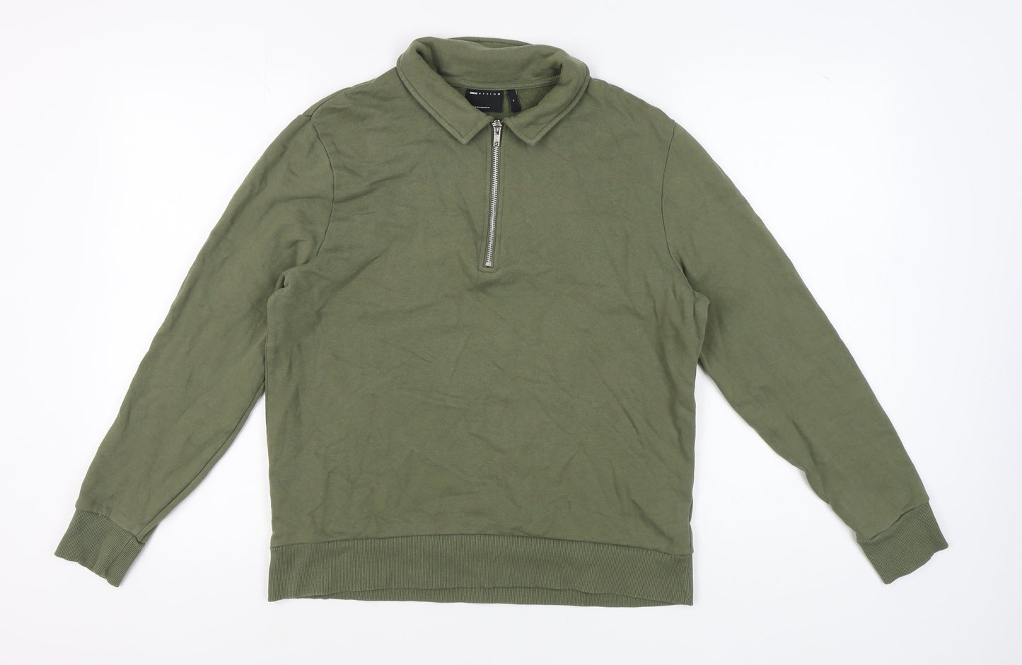 ASOS DESIGN Men's Green M 1/4 Zip Collared Sweatshirt