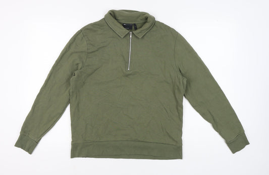 ASOS DESIGN Men's Green M 1/4 Zip Collared Sweatshirt