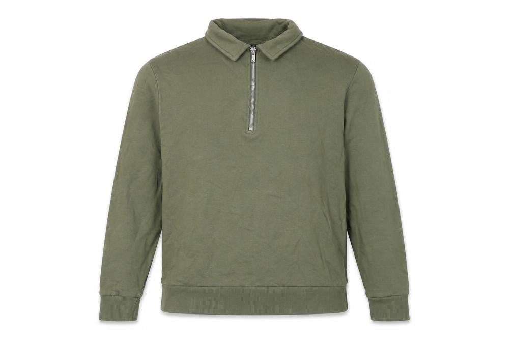 Front view of ASOS DESIGN Men's Green M 1/4 Zip Collared Sweatshirt