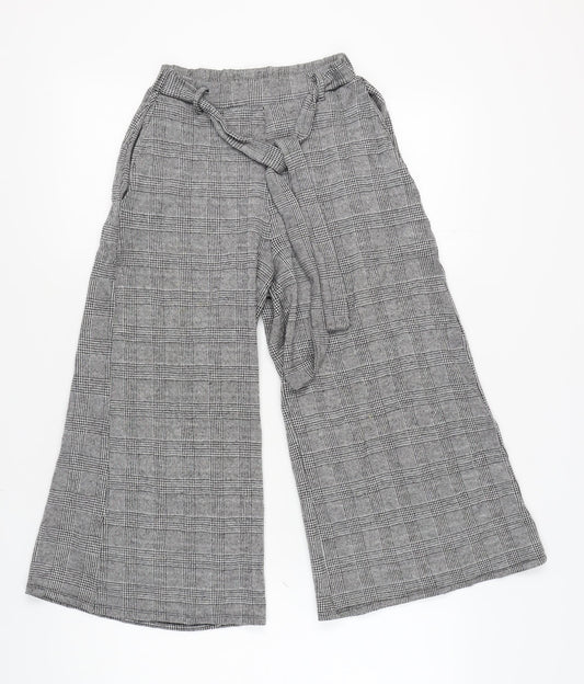 Pull & Bear Women's Grey Check Wide-Leg Trousers S