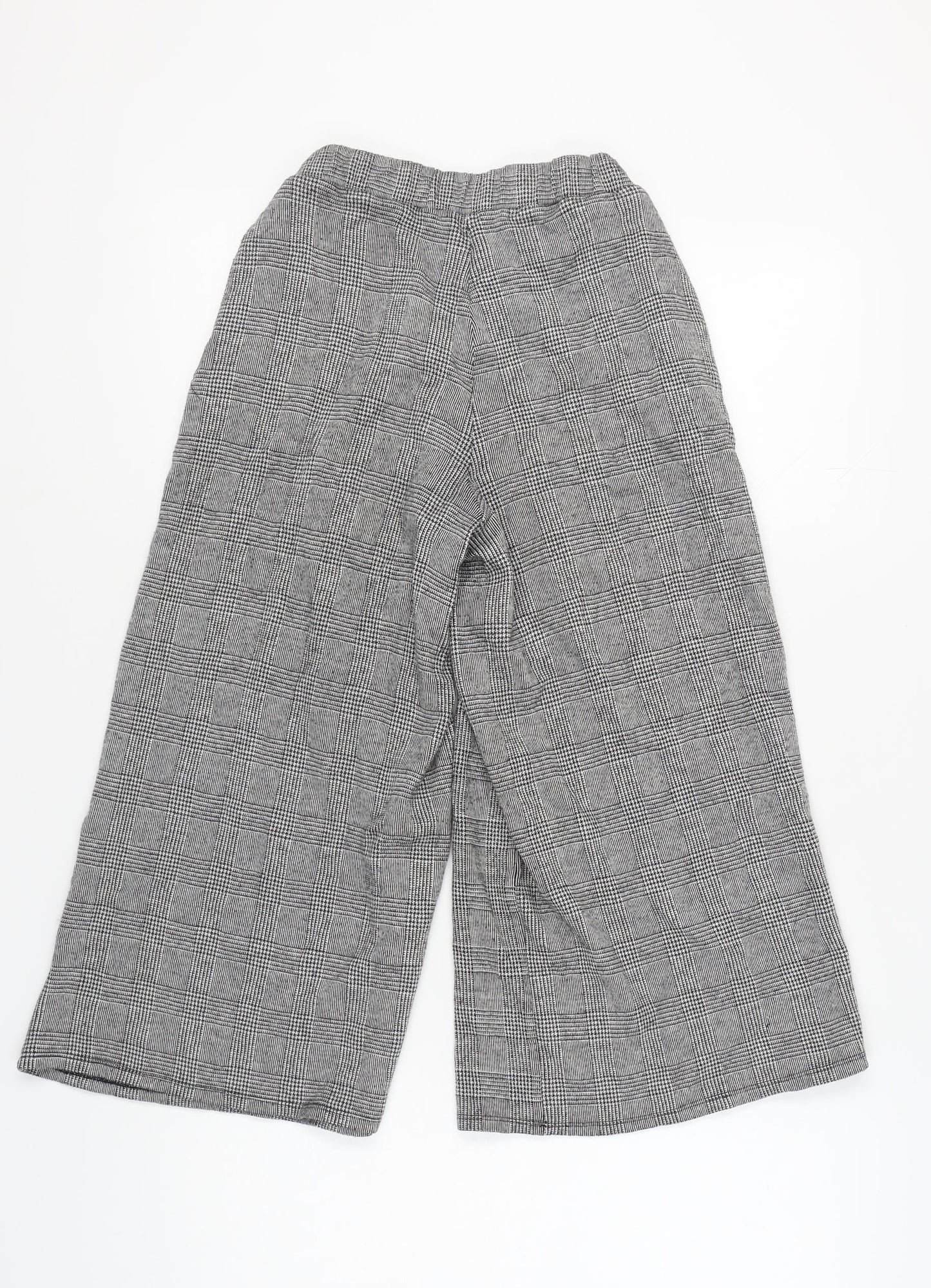 Pull & Bear Women's Grey Check Wide-Leg Trousers S
