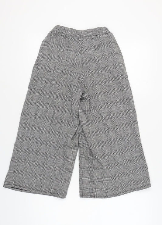 Pull & Bear Women's Grey Check Wide-Leg Trousers S