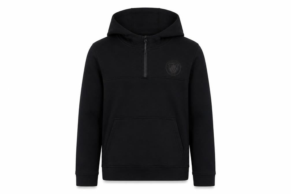 Front view of Manchester City boys’ black hoodie 10-11 years football style