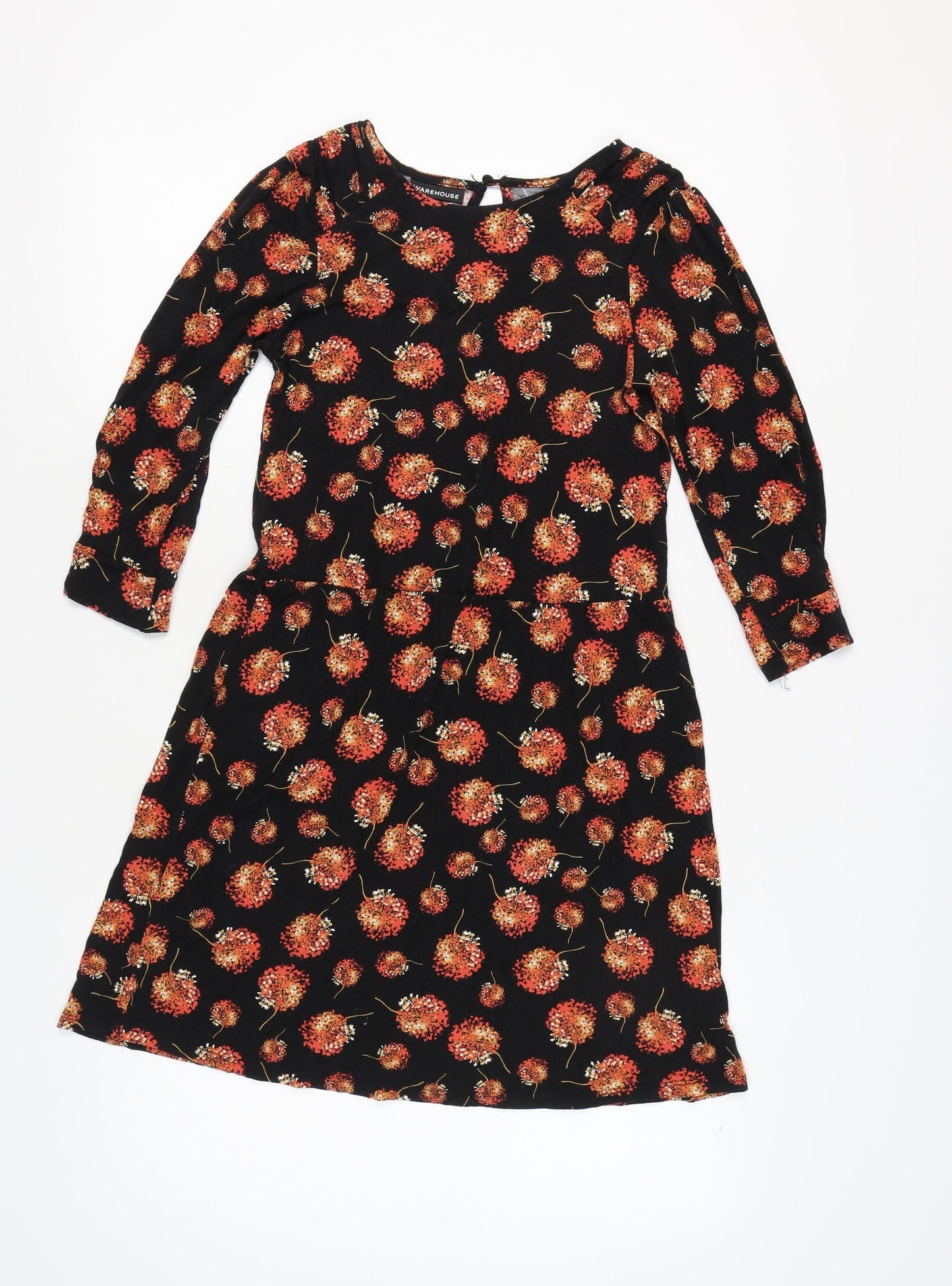 Warehouse Women's Black Floral Long Sleeve Dress Size 10