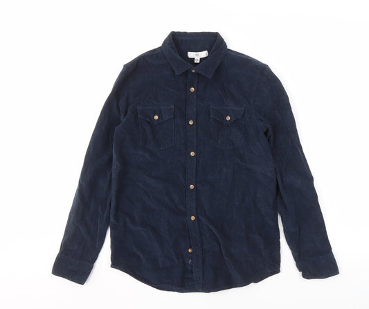 La Redoute Boys Blue Button-Up Corduroy Shirt, Size 11-12Y