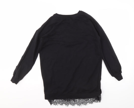 Lipsy Teens Black Pullover Sweatshirt with Lace Trim