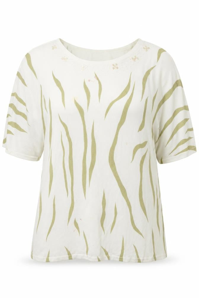 Front view of Roman Originals Women’s Ivory Knit Top, M/L, Embroidered Accents