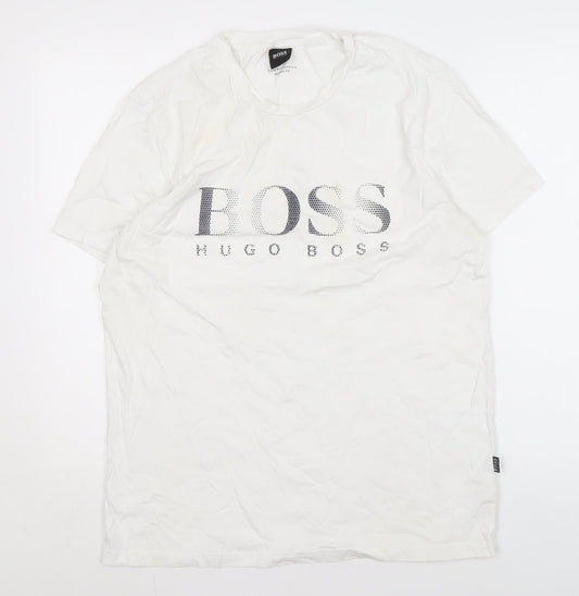 Hugo Boss Men's White Crew Neck Logo T-Shirt Size L
