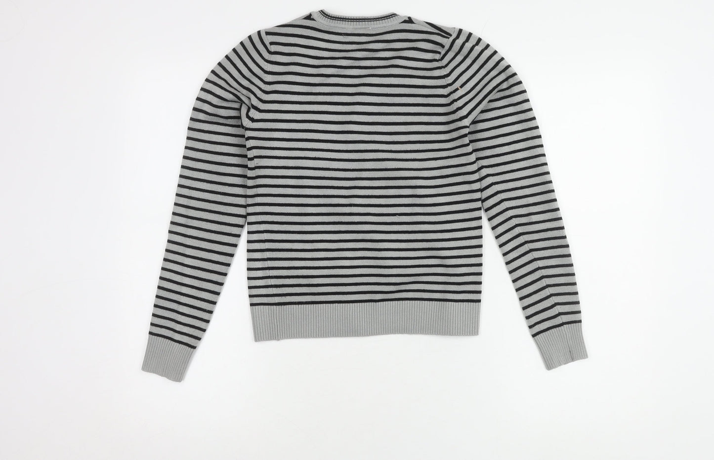 Lacoste Women's Grey Striped V-Neck Jumper M/L