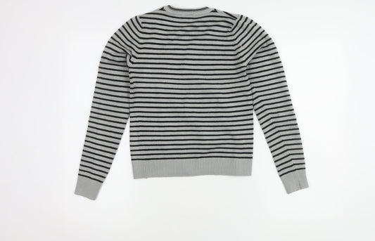 Lacoste Women's Grey Striped V-Neck Jumper M/L