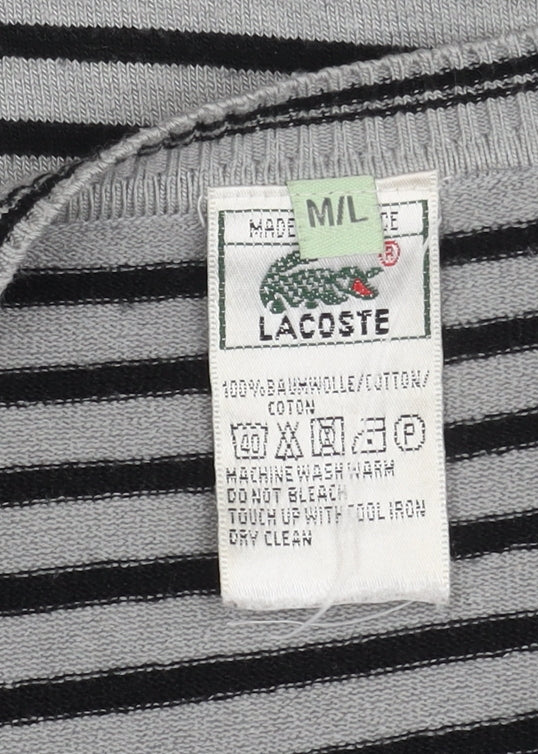 Lacoste Women's Grey Striped V-Neck Jumper M/L