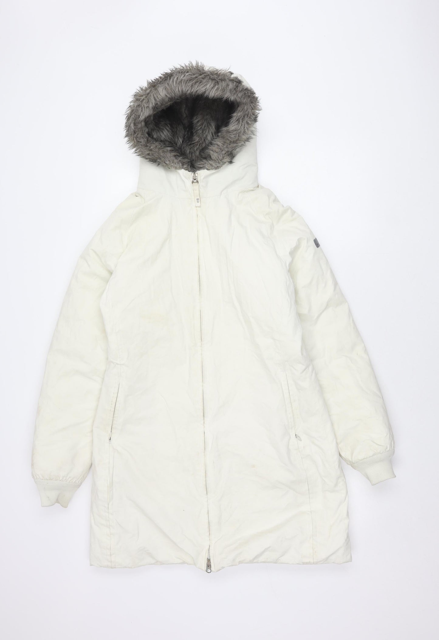 Firetrap Women's White Long Coat, Size M, Hooded, Winter Ready