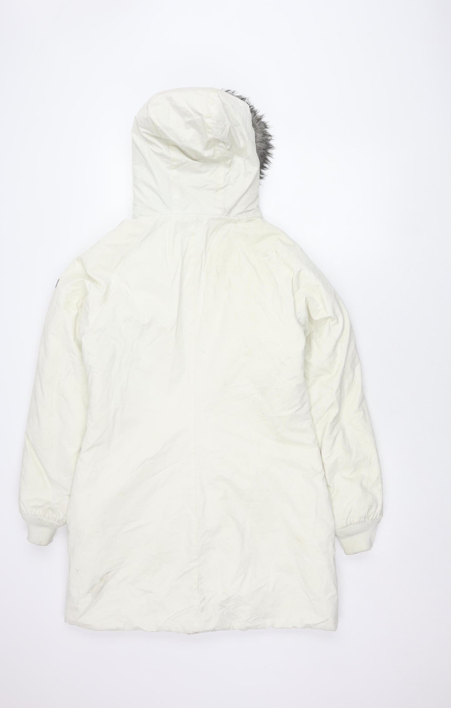 Firetrap Women's White Long Coat, Size M, Hooded, Winter Ready